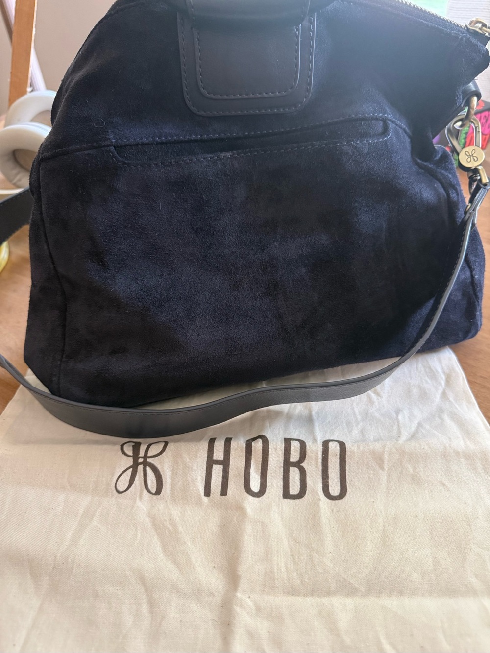 HOBO Navy Suede Shoulder Bag - Classic Women's Crossbody